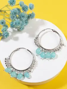 AccessHer Silver-Plated Blue Circular Hoop Earrings