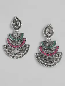 AccessHer Silver-Plated Pink Peacock Shaped Drop Earrings