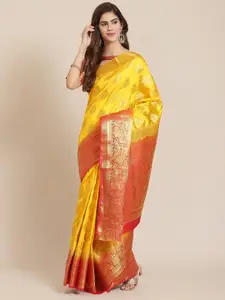 SERONA FABRICS Yellow Ethnic Motifs Zari Silk Blend Banarasi Saree