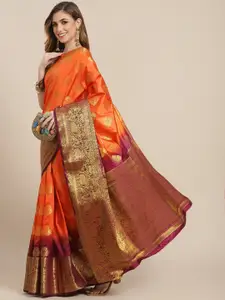 SERONA FABRICS Orange & Maroon Ethnic Motifs Zari Silk Blend Ready to Wear Banarasi Saree