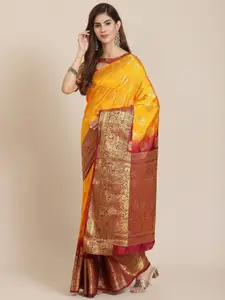 SERONA FABRICS Yellow Ethnic Motifs Zari Silk Blend Banarasi Saree
