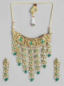 Anouk Green Gold-Plated Stone-Studded Necklace Set