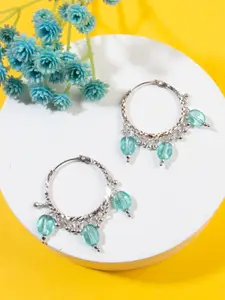 AccessHer Silver-Plated & Blue Circular Hoop Earrings