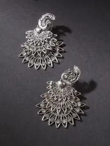 AccessHer Silver-Plated & White Peacock Shaped Drop Earrings