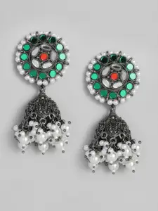 AccessHer Silver-Plated Multicoloured Dome Shaped Drop Earrings