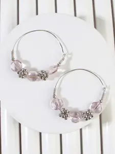 AccessHer Silver-Plated & Pink Circular Hoop Earrings