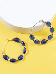AccessHer Gold-Toned & Blue Circular Hoop Earrings