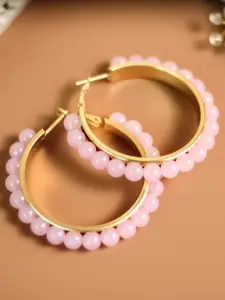AccessHer Gold-Plated & Pink Circular Hoop Earrings