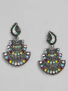 AccessHer Silver-Plated Multicoloured Peacock Shaped Drop Earrings