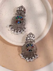 AccessHer Silver-Plated Circular Drop Earrings