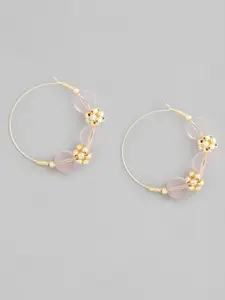 AccessHer Gold-Plated & Pink Circular Hoop Earrings