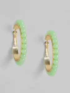 AccessHer Gold-Plated & Green Circular Hoop Earrings