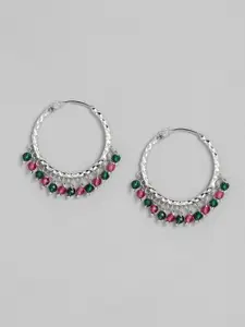 AccessHer Silver-Plated Green Circular Hoop Earrings