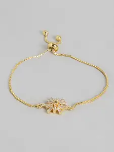 AccessHer Women Gold-Plated & White American Diamond-Studded Handcrafted Charm Bracelet