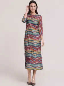 FableStreet Multicoloured Satin Formal Sheath Midi Dress