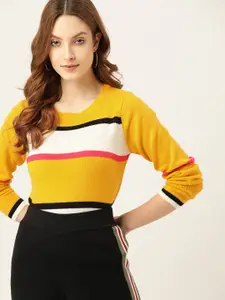 DressBerry Women Yellow & White Striped Pullover