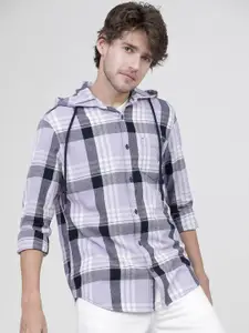 HIGHLANDER Men Navy Slim Fit Tartan Checks Opaque Checked Casual Shirt