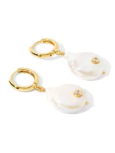 Accessorize Gold-Plated & White Teardrop Shaped Drop Earrings