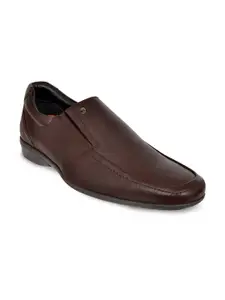 Allen Cooper Men Brown Solid Leather Formal Slip-On Shoes