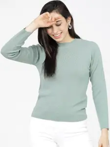 Basics By Tokyo Talkies Women Mint Green Pullover