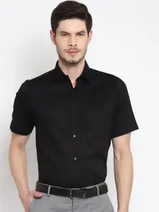 Turtle Men Black Self Design Formal Shirt