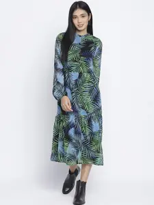Oxolloxo Multicoloured Tropical Satin A-Line Midi Dress