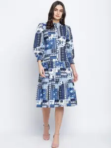 Oxolloxo Blue & White Ethnic Motifs Dress