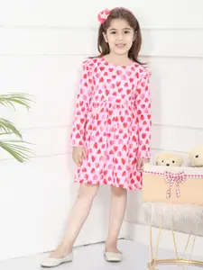 LilPicks Pink Polka Dots Printed Fit & Flared Dress
