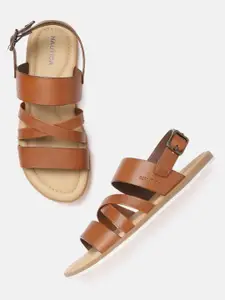 Nautica Men Tan Brown Solid Comfort Sandals with Criss-Cross Detail