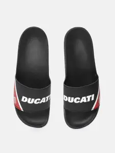 Ducati Men Black & White Brand Logo Embossed Sliders