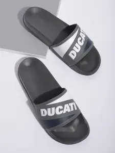 Ducati Men Grey & White Brand Logo Embossed Sliders