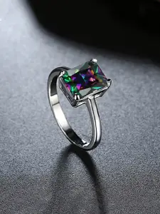 Yellow Chimes Rhodium-Plated Crystal-Studded Finger Ring