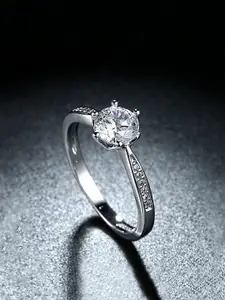 Yellow Chimes Rhodium-Plated & White Crystals Studded Finger Ring