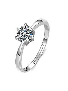 Yellow Chimes 925 Sterling Silver Rhodium-Plated Crystal Studded Adjustable Finger Ring