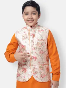 NAMASKAR Boys Peach Printed Nehru Jacket