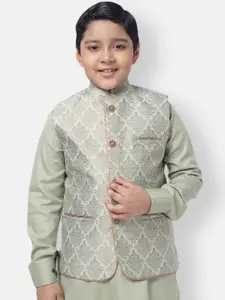 NAMASKAR Boys Grey Woven Design Nehru Jacket