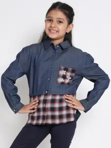 Natilene Girls Blue Checked Flannel Cotton Casual Shirt
