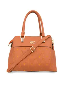 E2O Tan Embellished PU Structured Satchel With Detachable Sling Strap