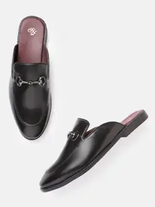 House of Pataudi Men Black Handcrafted Solid Mules