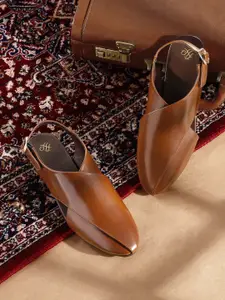 House of Pataudi Men Tan Brown Solid Handcrafted Ethnic Comfort Sandals