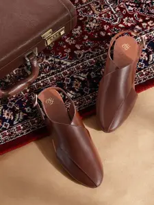 House of Pataudi Men Coffee Brown Solid Handcrafted Ethnic Comfort Sandals