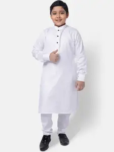 NAMASKAR Boys White Regular Pure Cotton Kurta with Pyjamas