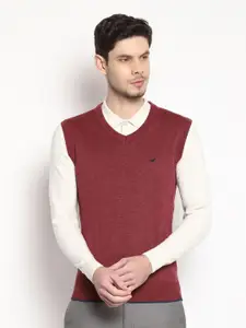 Blackberrys Men Maroon Solid Sweater Vest