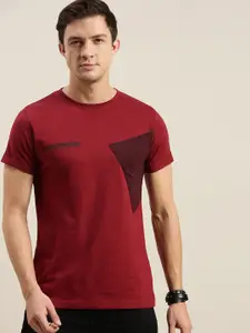 Difference of Opinion Men Maroon Colourblocked Cotton T-shirt