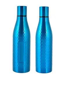 Kuber Industries Set Of 2 Blue Hammered Stainless Steel Water Bottles