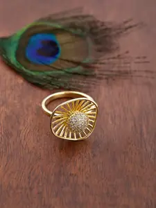 Tistabene Gold-Toned White Stone Studded Finger Ring