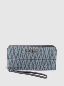 GUESS Women Blue Quilted Zip Around Wallet
