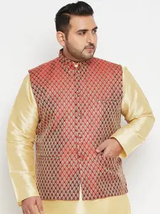 VASTRAMAY Men Maroon Silk Blend Nehru Jacket