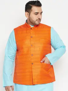 VASTRAMAY Men Orange Solid Woven Nehru Jacket