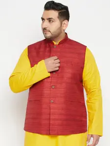 VASTRAMAY Men Maroon Solid Bandhgala Woven Nehru Jacket